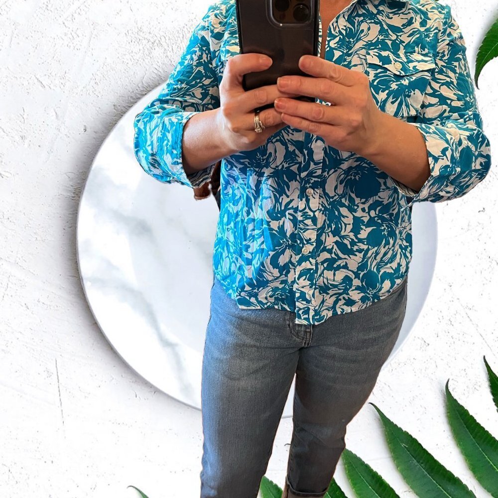 Jones New York Long Sleeve Blouse Blue & White Size M
